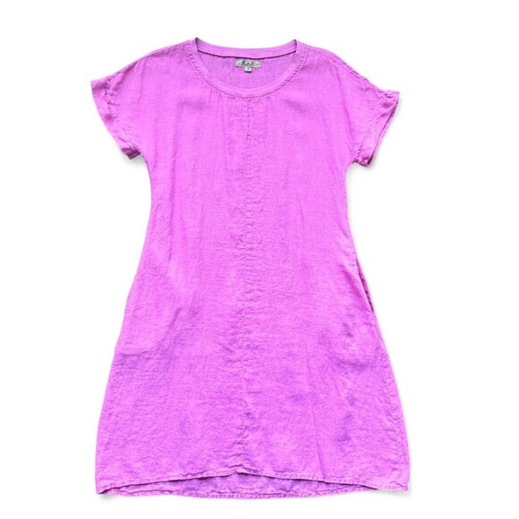 🩷FLAX Shirt Dress 100% LINEN Bubble Gum Pink Breathable Summer Cute Lightwt Sz S - Picture 5 of 16